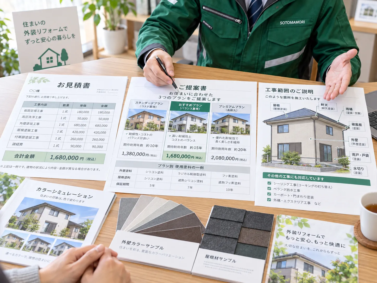 外壁・屋根リフォームの見積書と提案資料