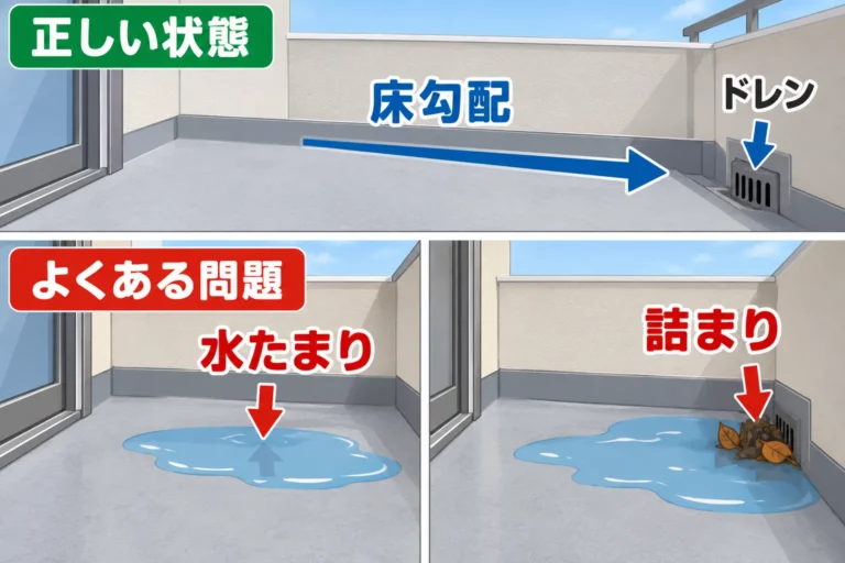 ベランダのドレン・勾配確認