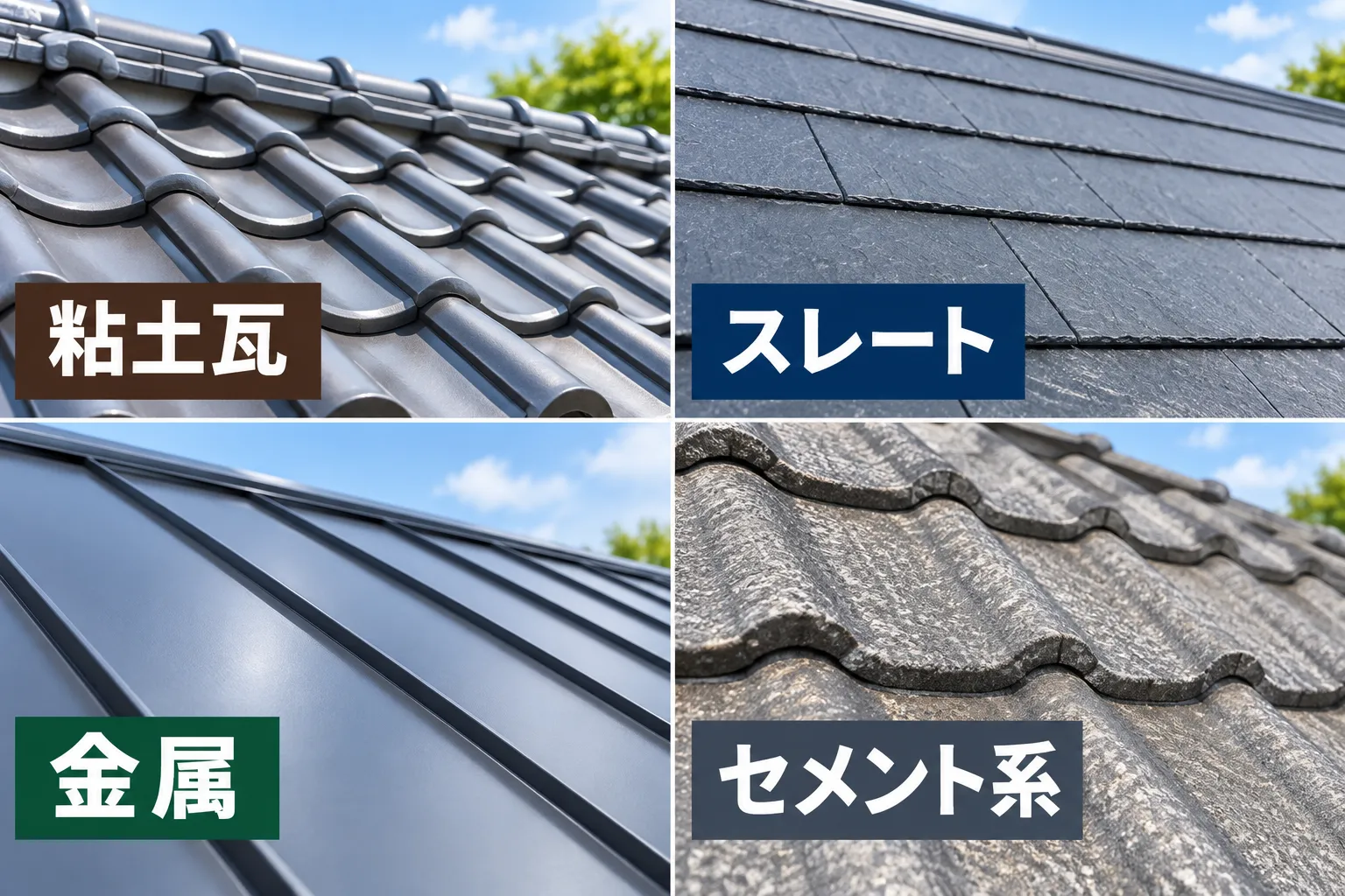 粘土瓦・スレート・金属・セメント系屋根材の比較
