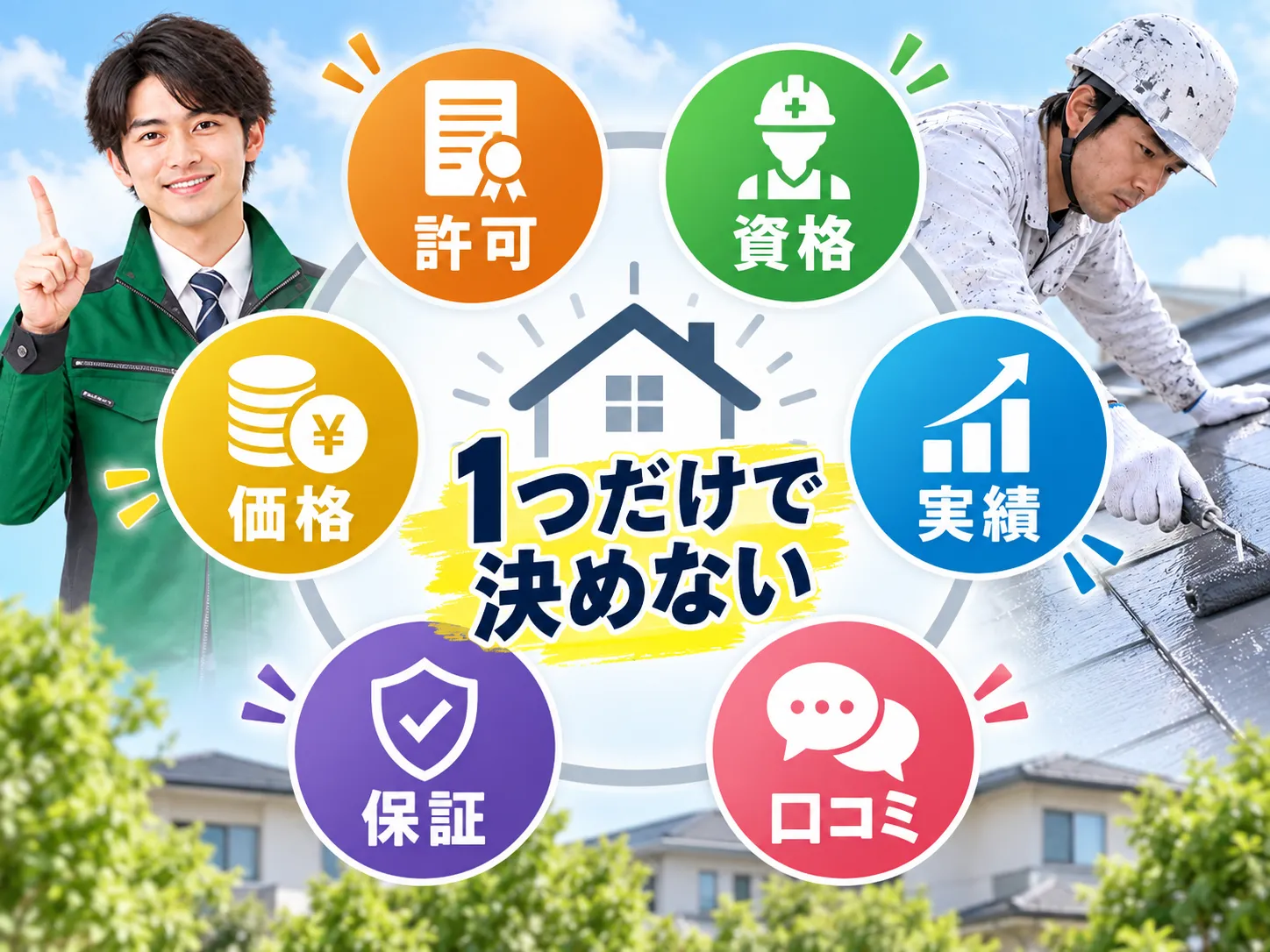 許可・資格・実績・口コミ・保証・価格を組み合わせて考える図