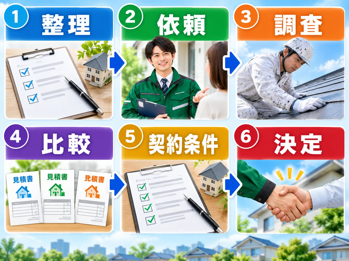 希望の整理から契約決定までの6段階を示す図