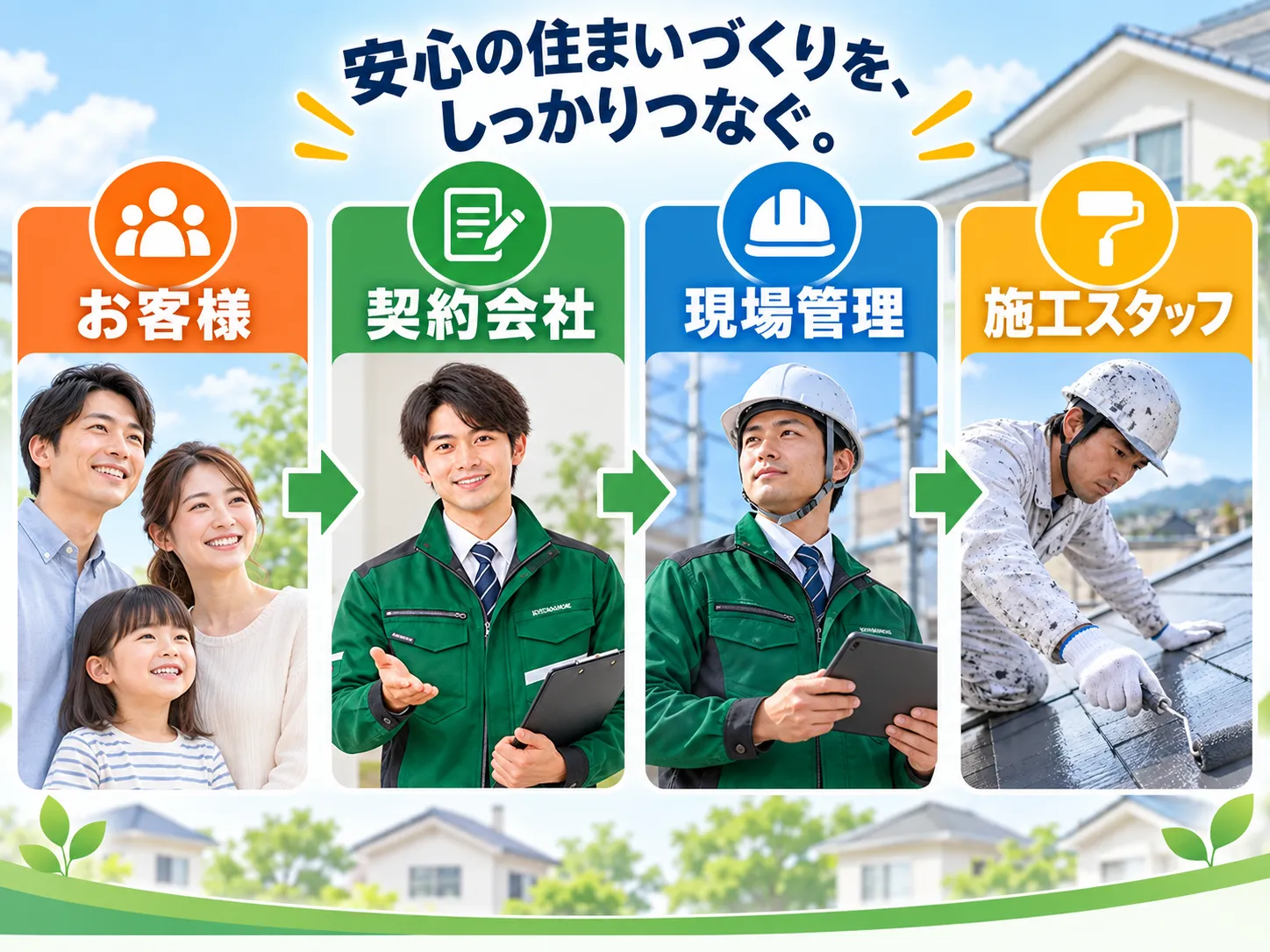 お客様・契約会社・現場管理・施工スタッフの役割を示す図