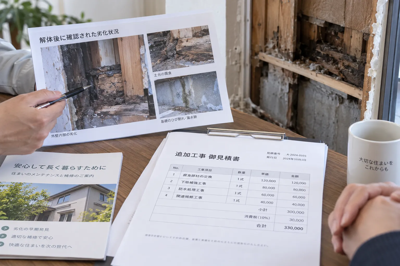 解体後の劣化写真と追加工事の見積資料