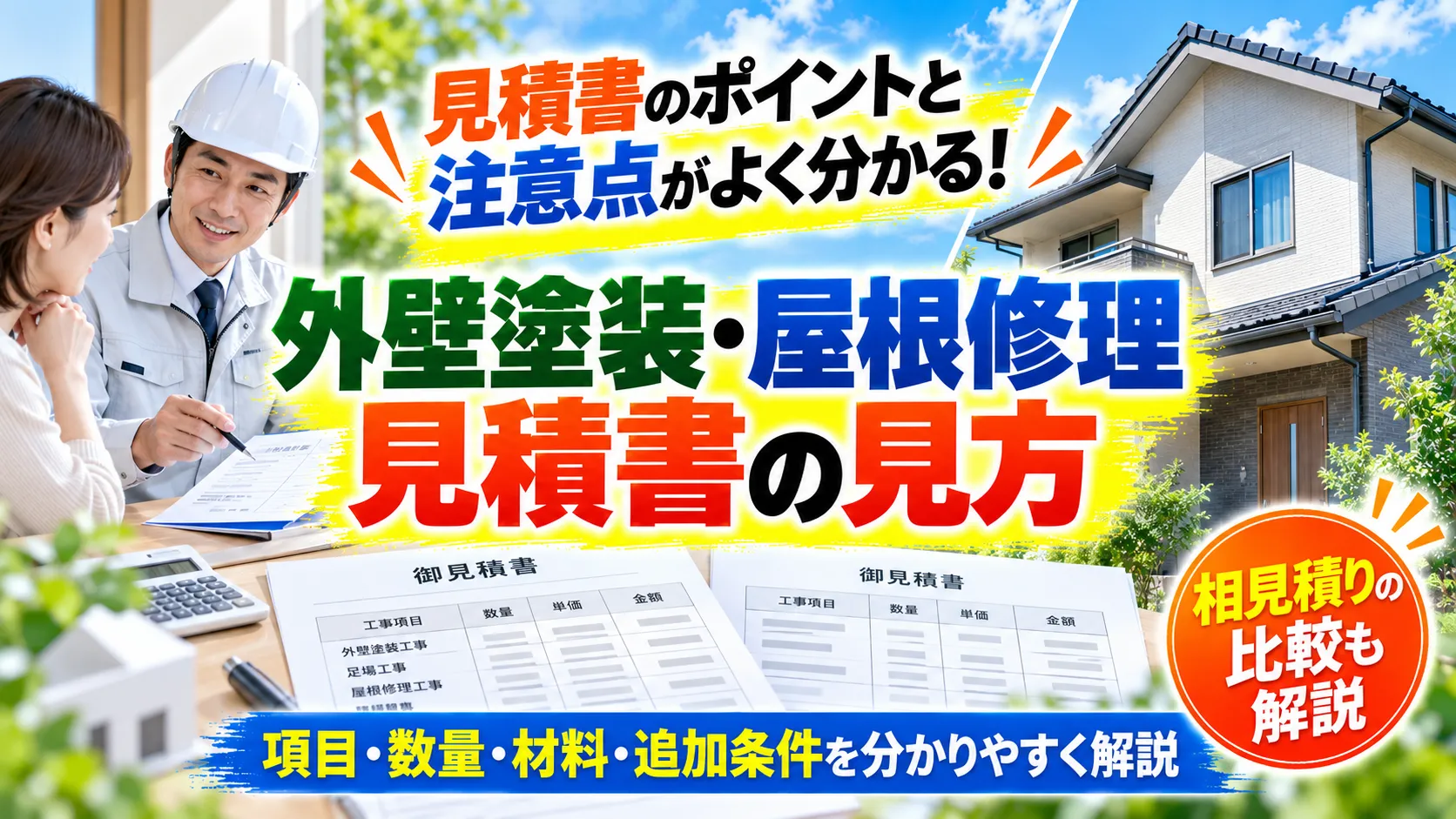 外壁塗装・屋根工事の見積書を確認するイメージ