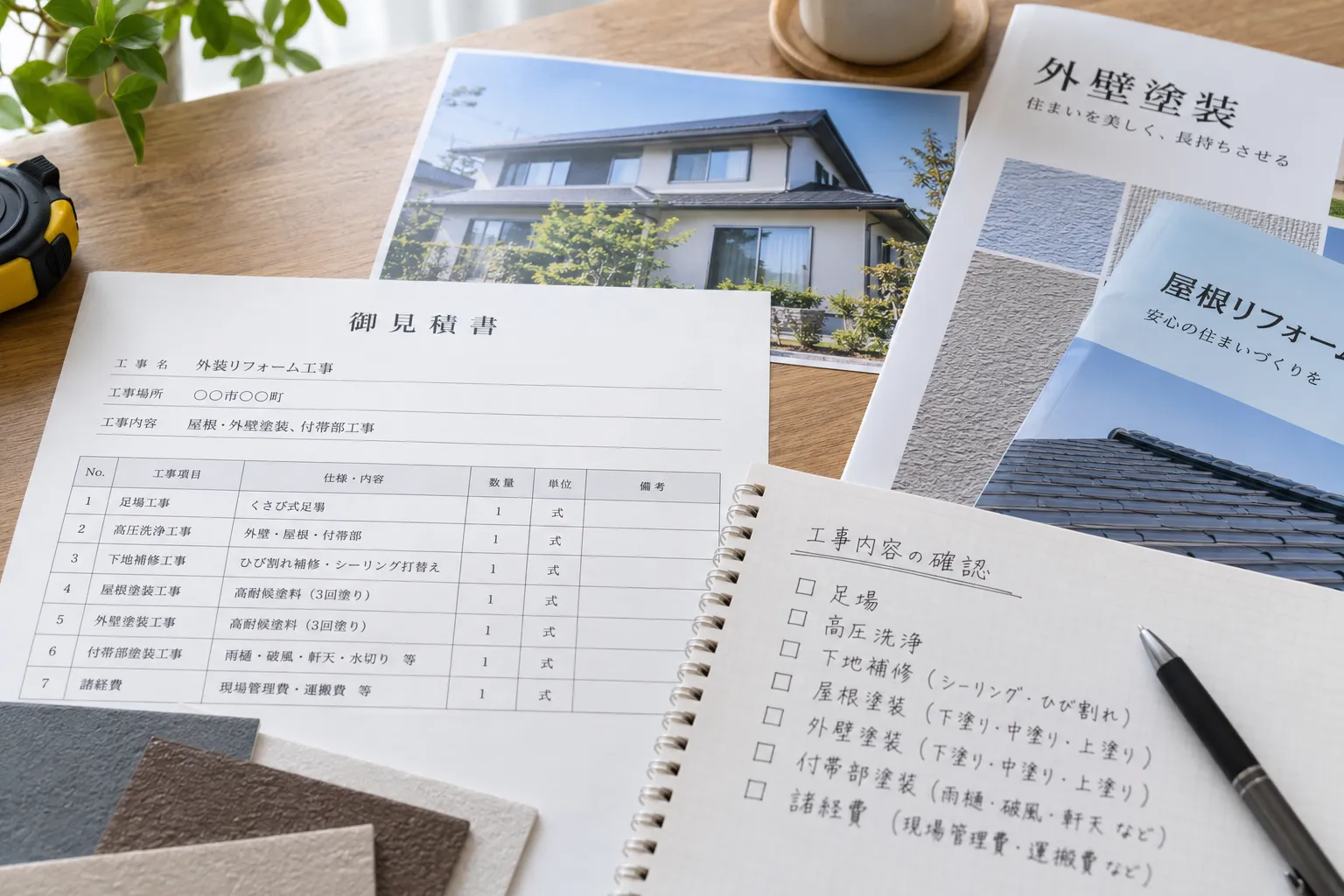 住宅写真と工事項目を掲載した見積資料
