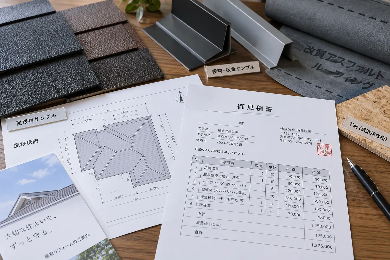 屋根材・防水紙・役物・下地材と見積書
