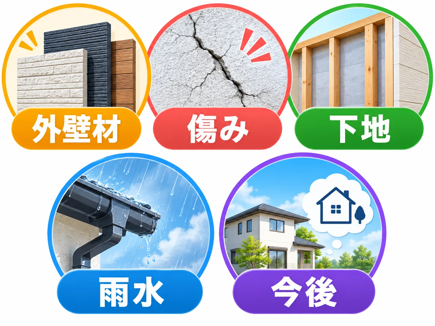 外壁材・傷み・下地・雨水・今後の五つの判断材料