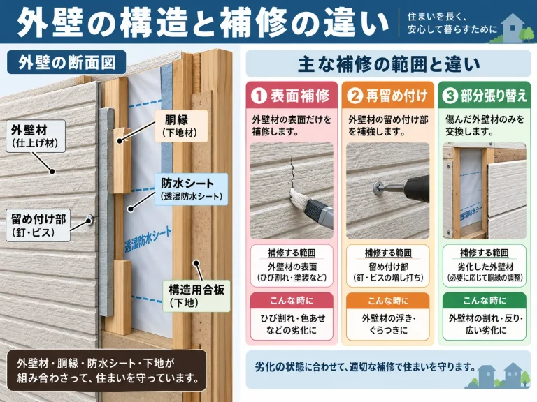 外壁補修の確認範囲を示す説明図