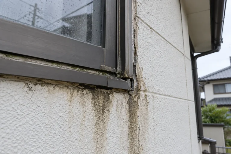 外壁からの雨水侵入を確認する場面