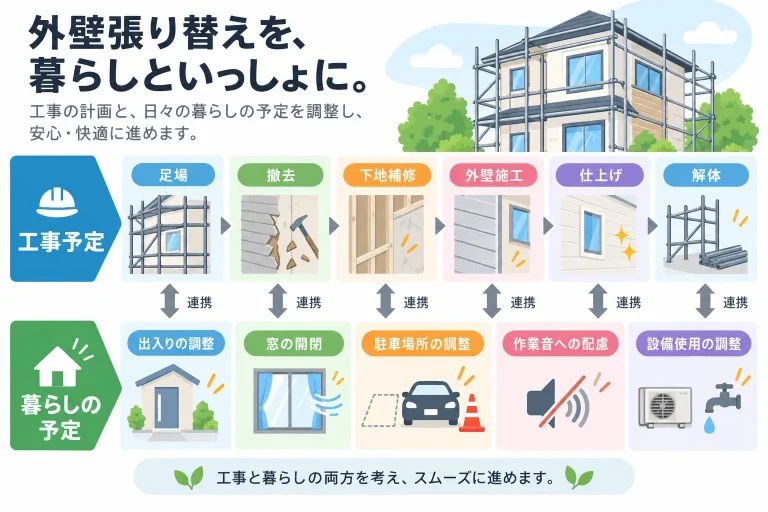 住みながらの工事日程を説明する場面