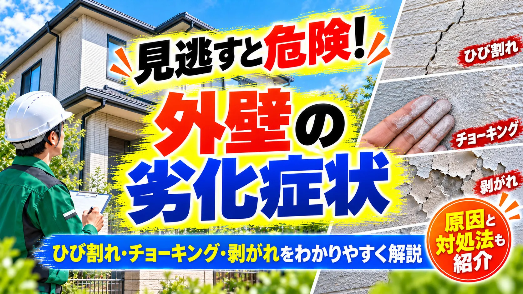 外壁のひび割れ・チョーキング・剥がれを見分けるための案内バナー