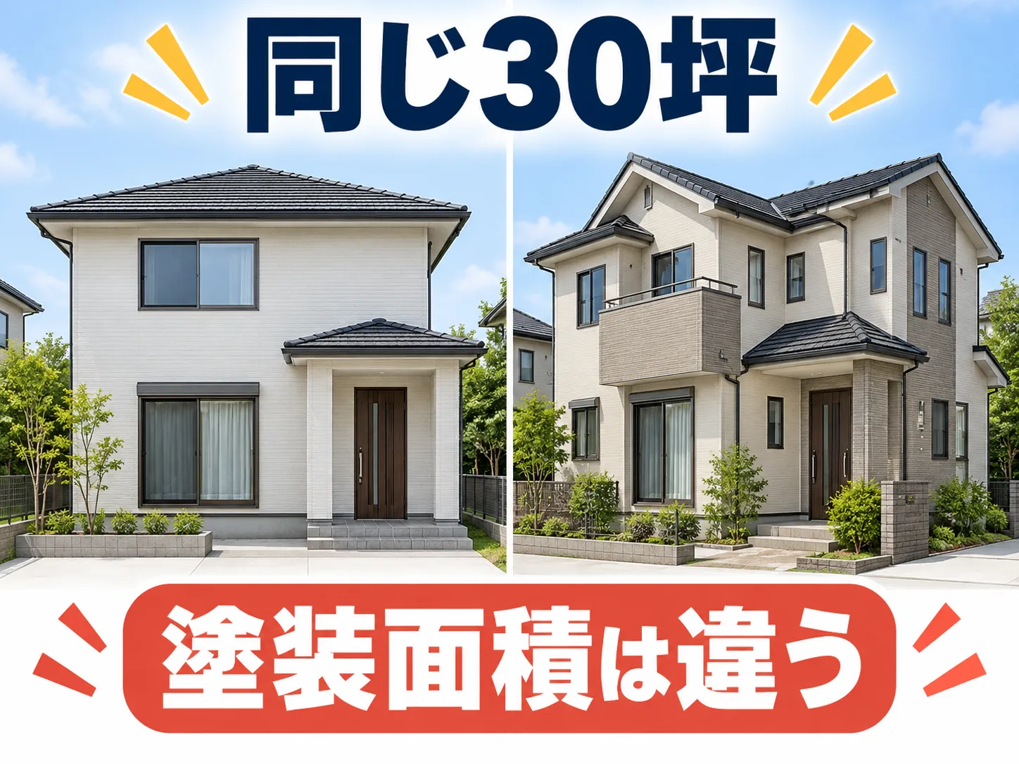 同じ30坪でも外壁の塗装面積が異なる二つの住宅の比較