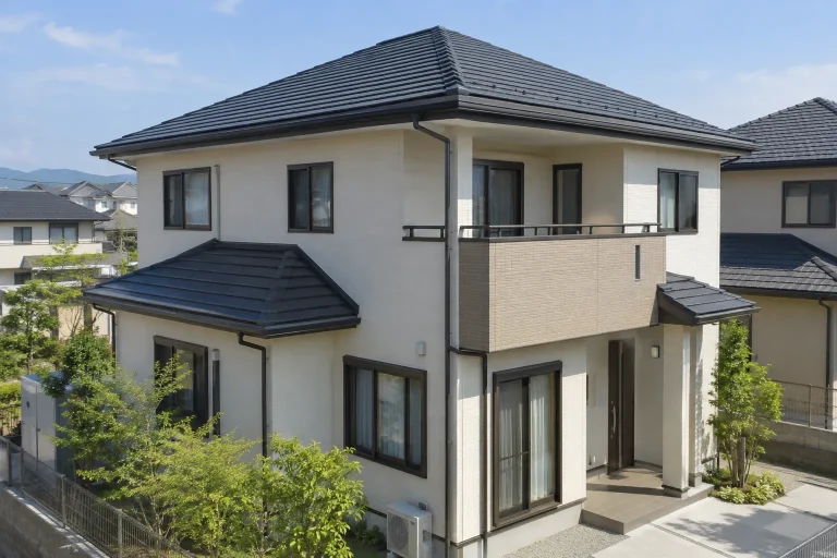 外壁と屋根が見える標準的な二階建て住宅