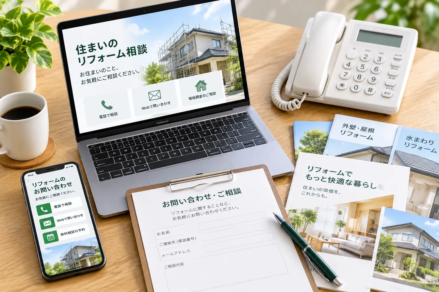 お問い合わせで工事の相談内容を伺う場面