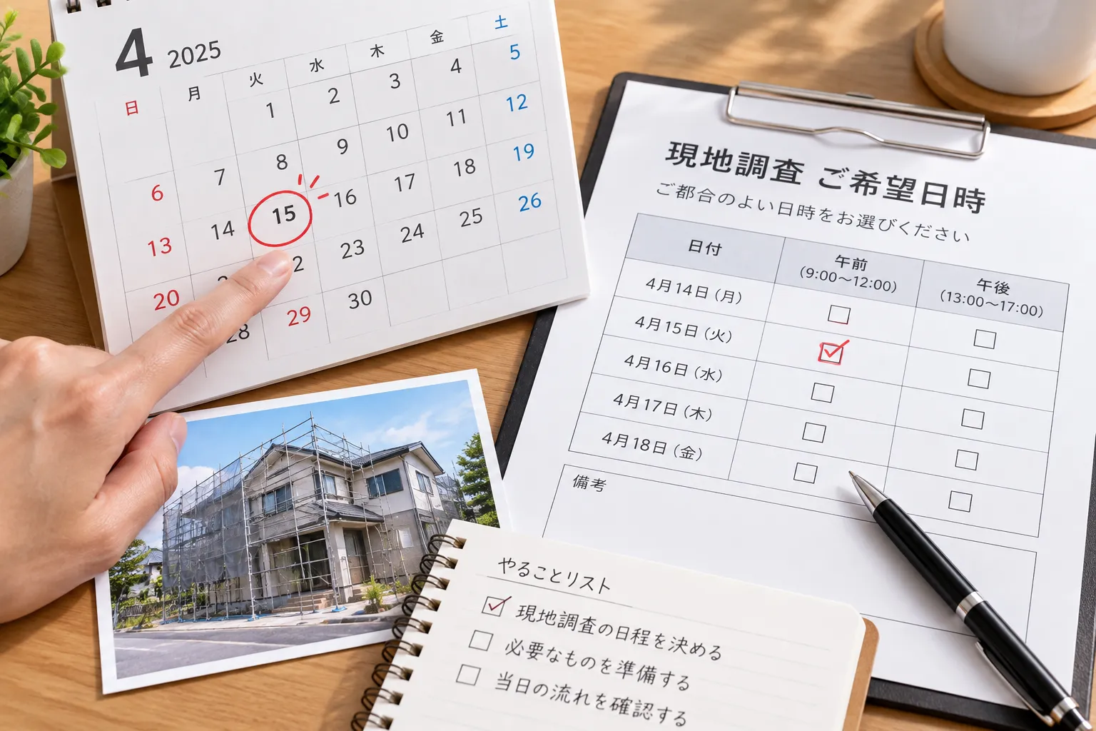 現地調査の日程を調整する場面