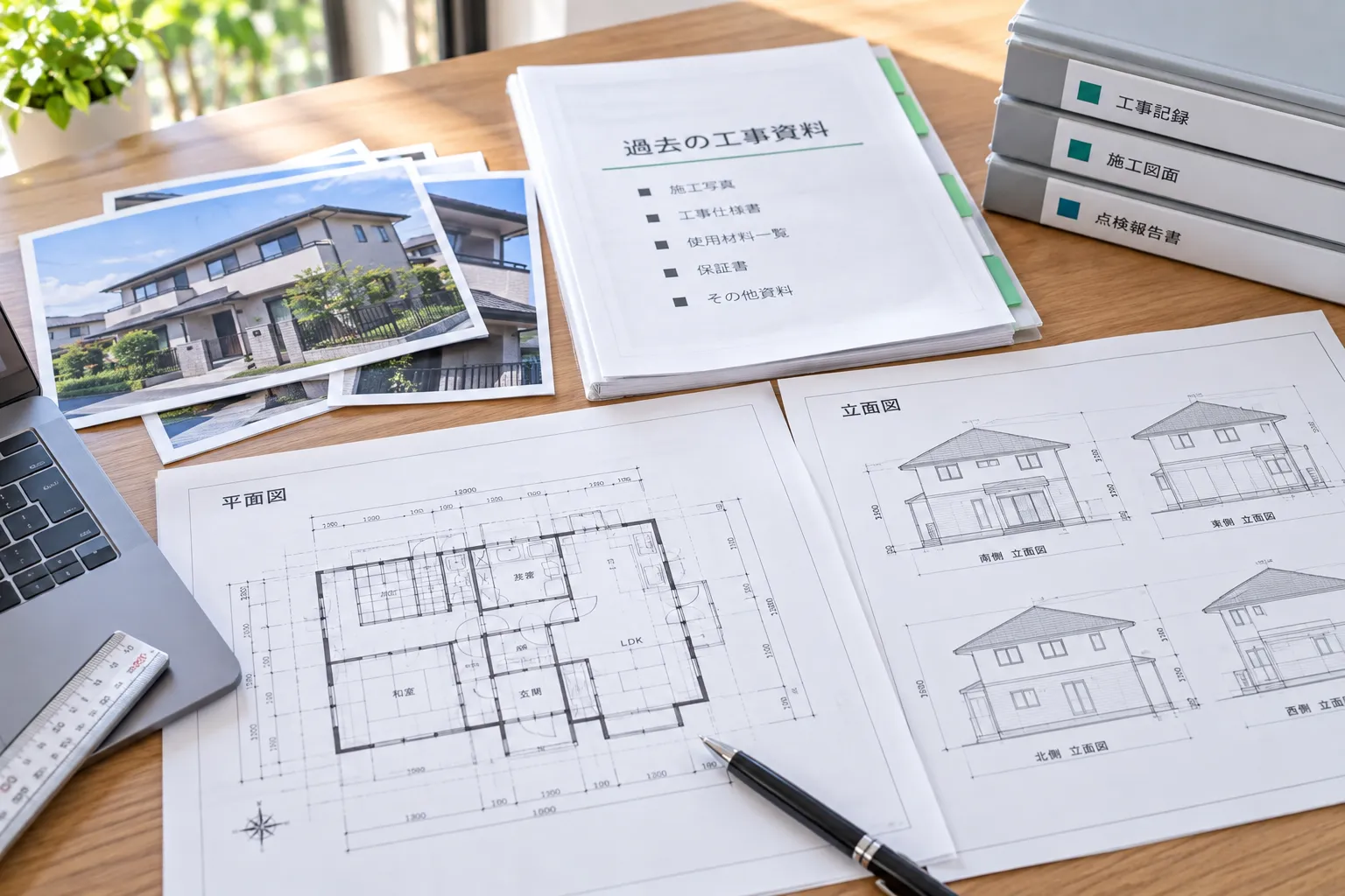 図面を確認して建物の状態を説明する場面