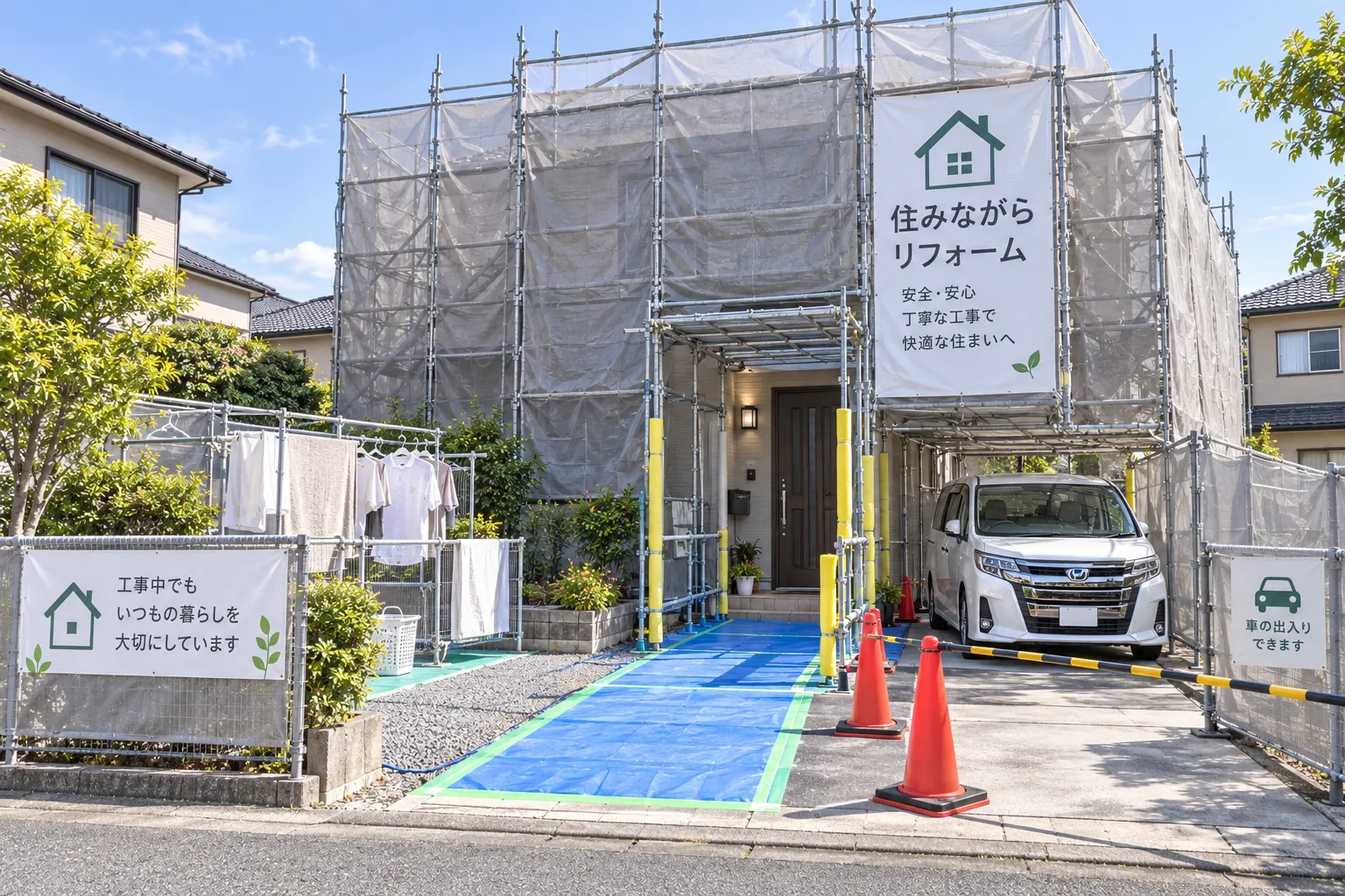 工事中の洗濯物や窓の開閉など生活への配慮