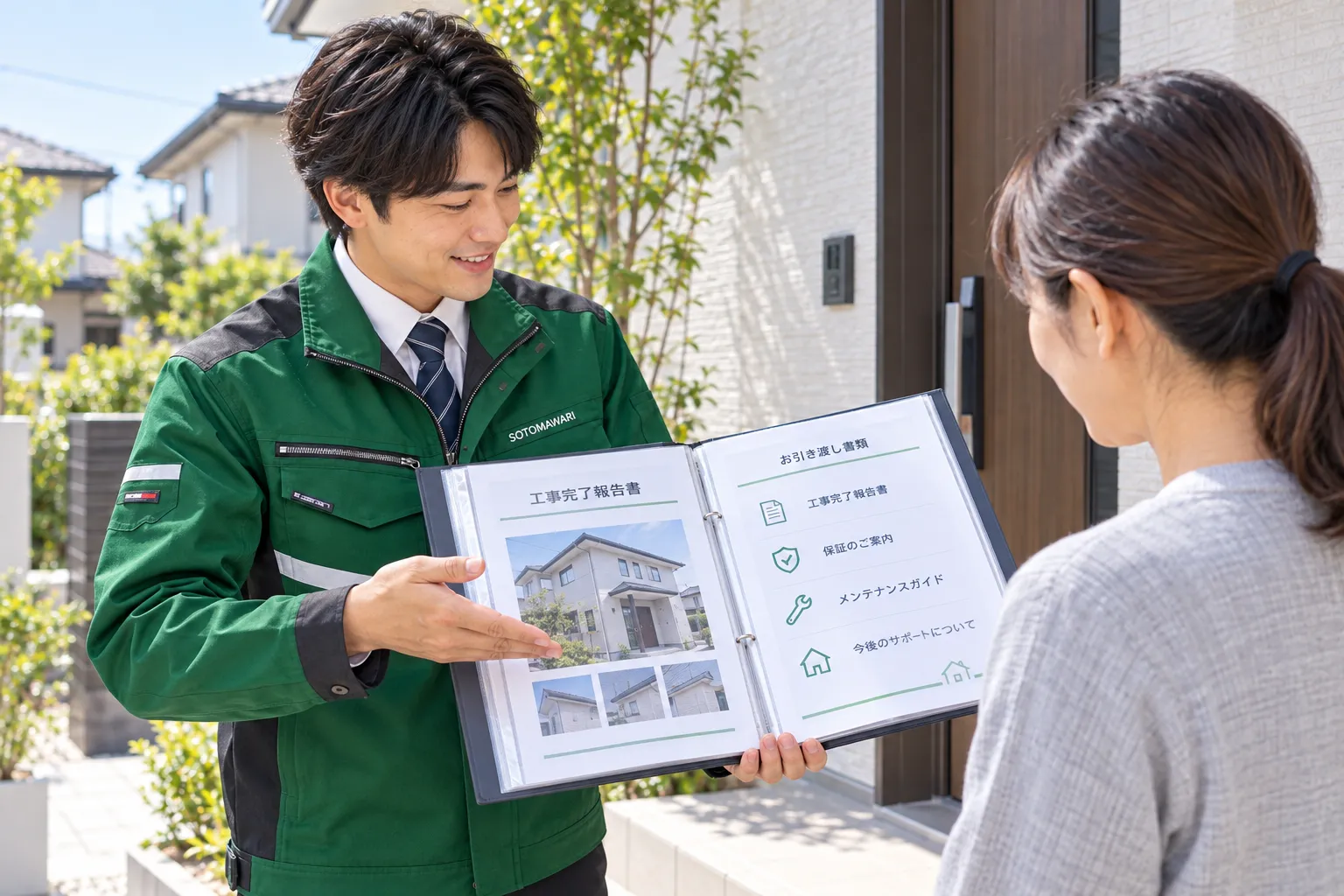 施工写真とともに工事内容をお引き渡しする場面