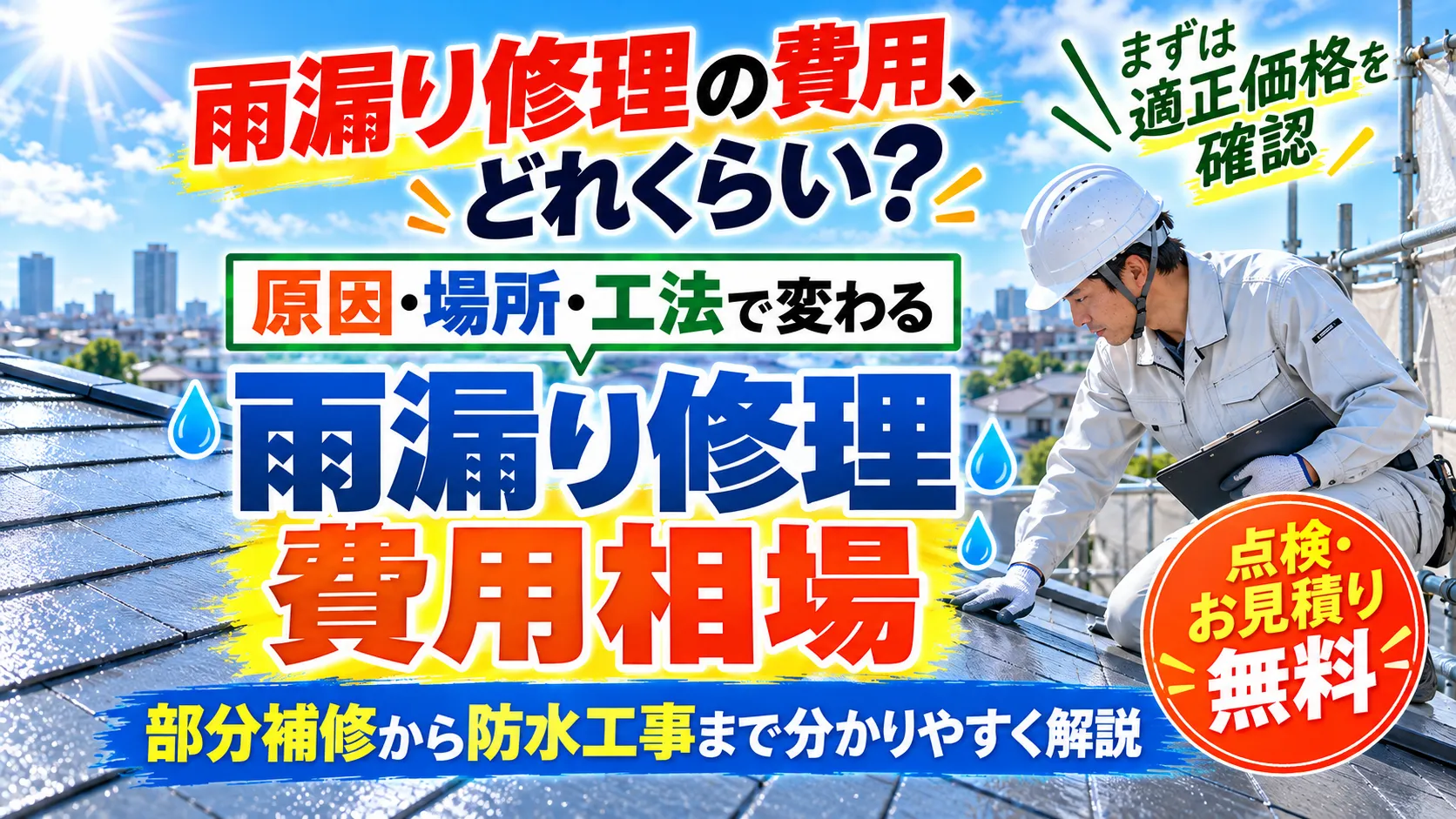 雨漏り修理の費用を確認する作業員