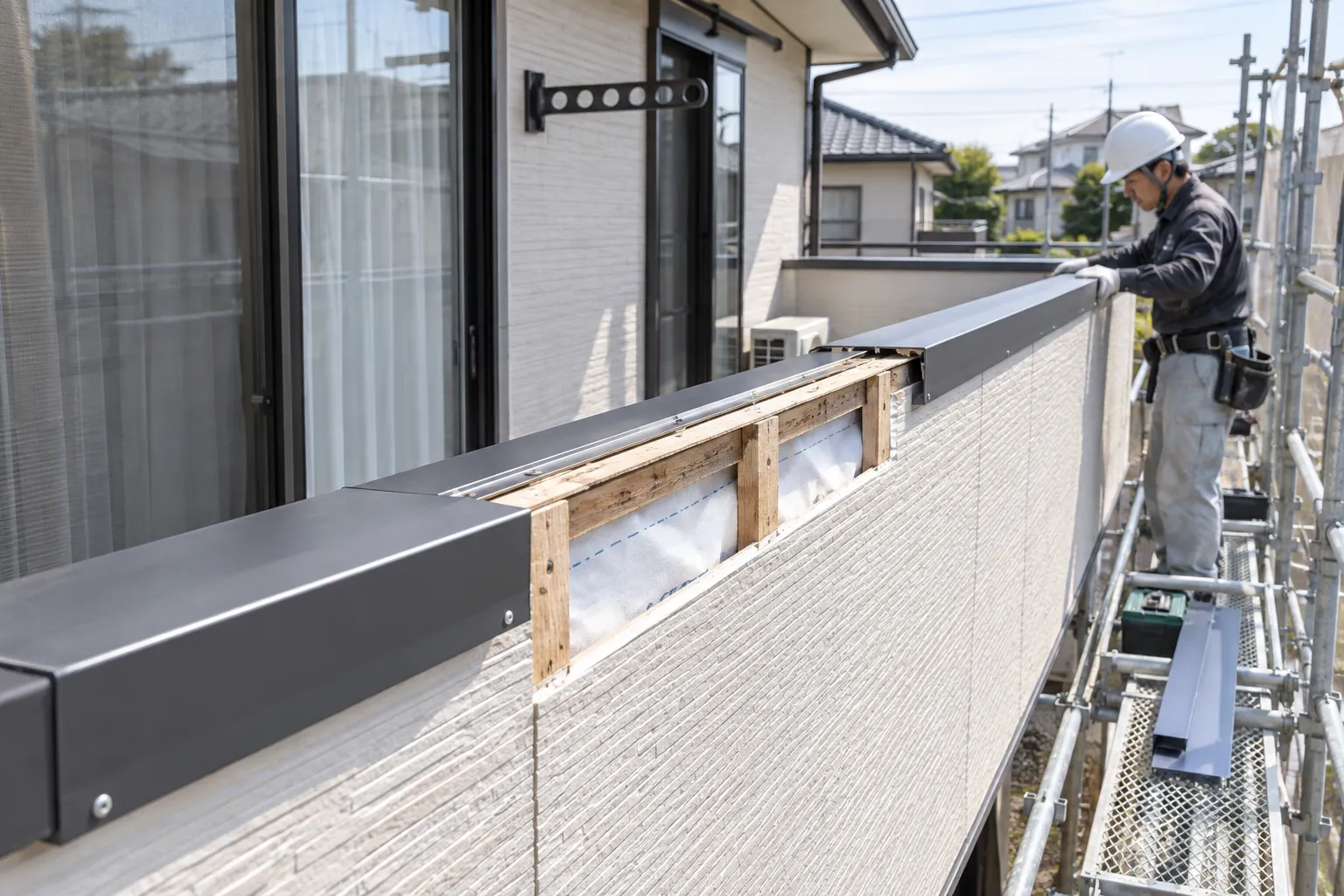 ベランダ笠木の交換・下地部分補修
