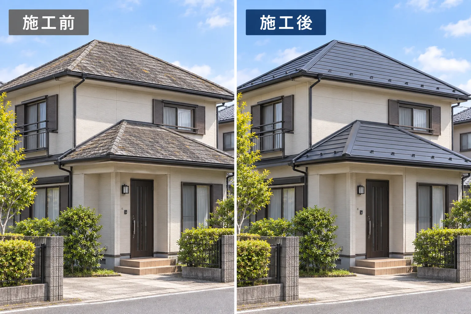 既存屋根と屋根カバー工法後の屋根を比較する図