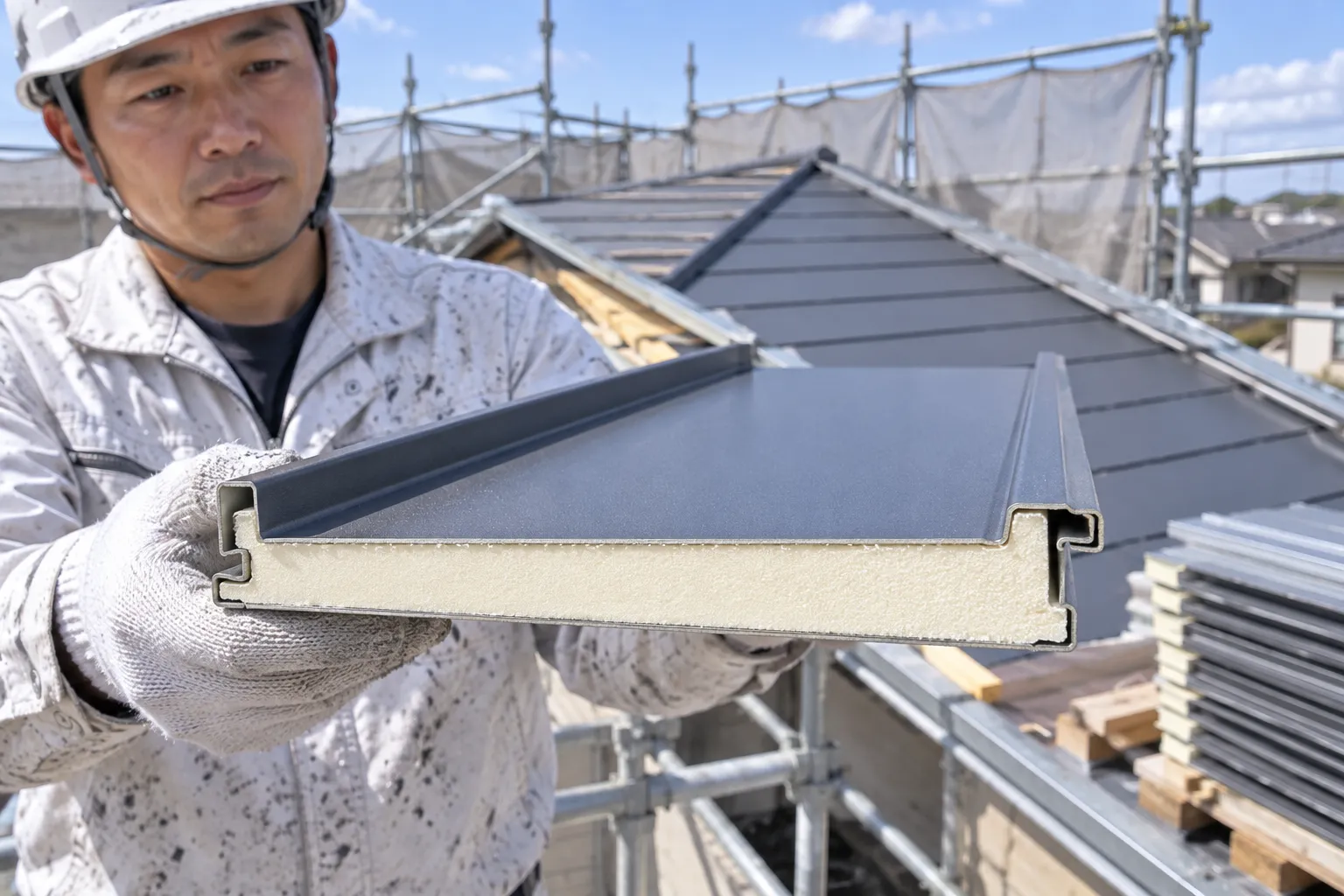 屋根カバー工法で使う金属屋根材の表面と形状