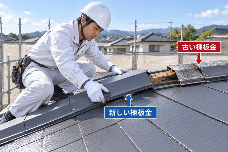 棟板金の部分差し替え