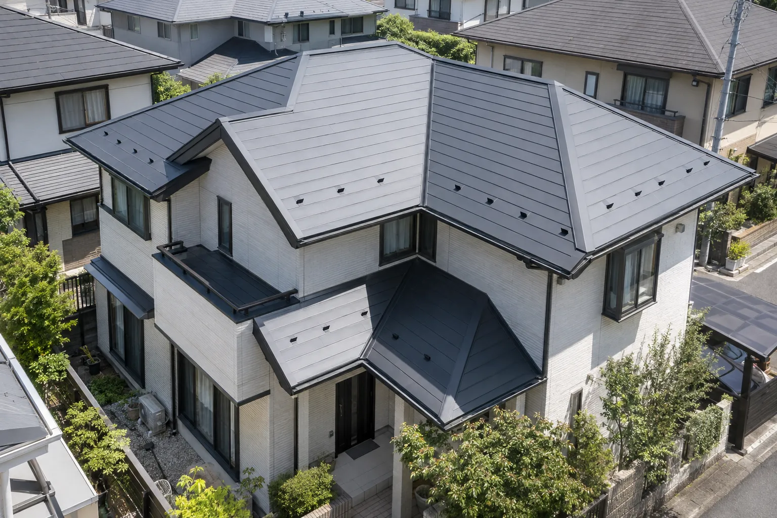 95平方メートルの寄棟と谷がある屋根の見積り例