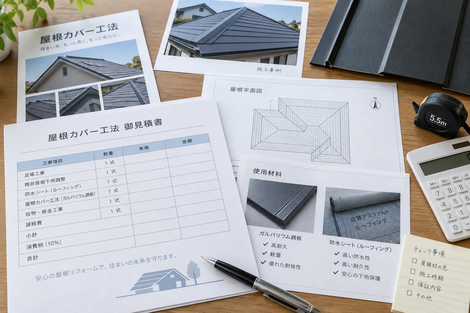 屋根カバー工法の屋根材と防水シート