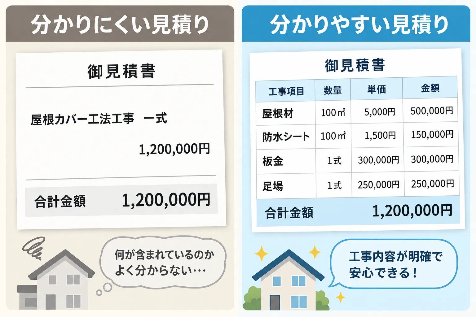 屋根カバー工法の見積書を確認する様子