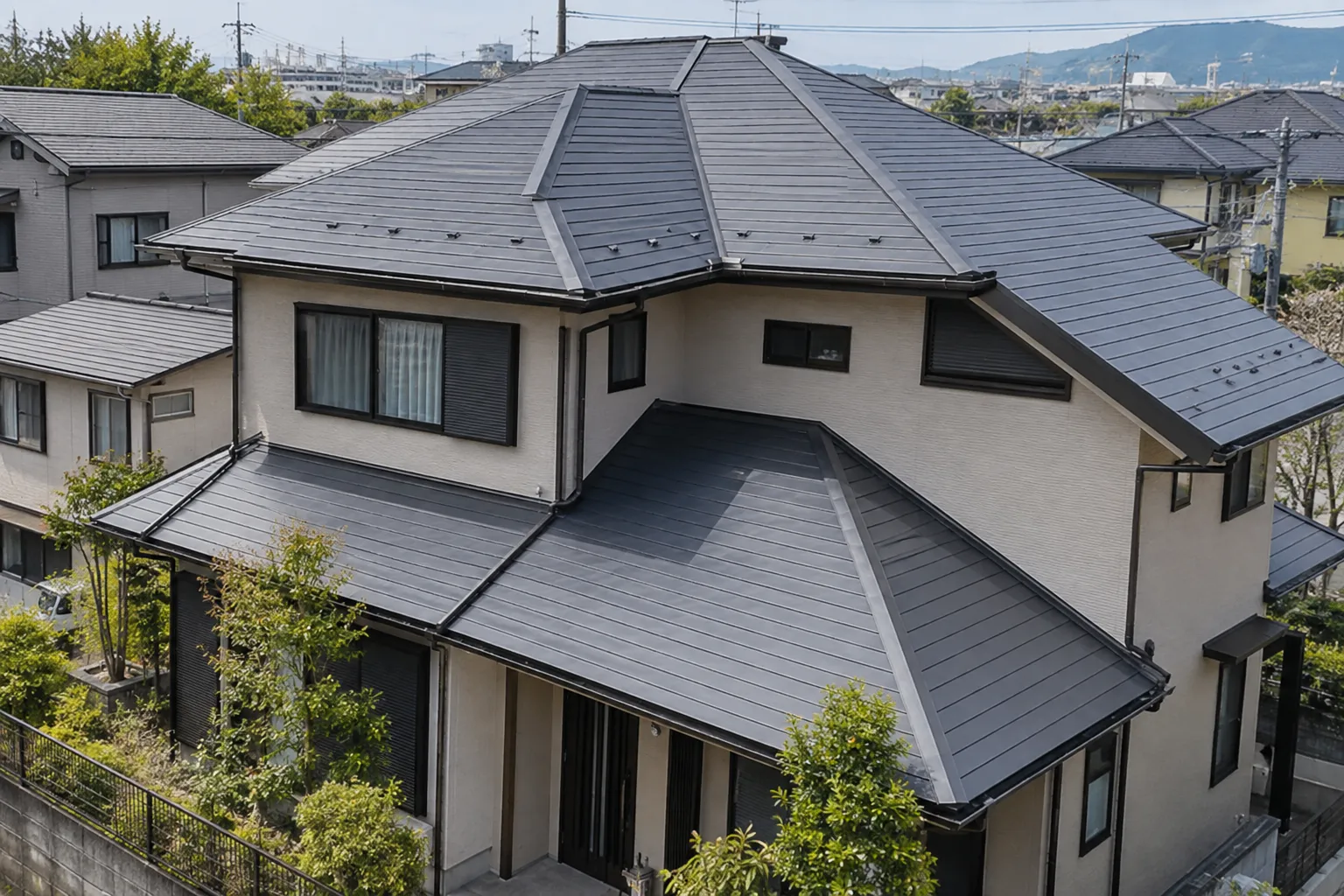 谷と棟が多い複雑な形状の屋根