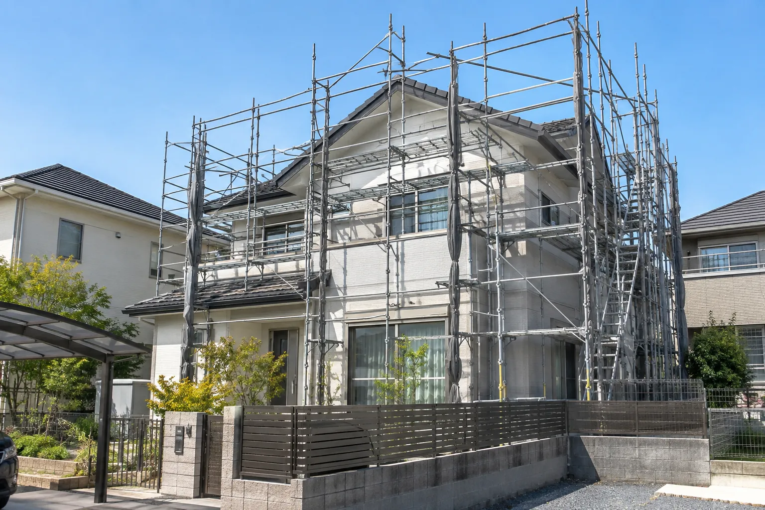 屋根カバー工法で使用する仮設足場