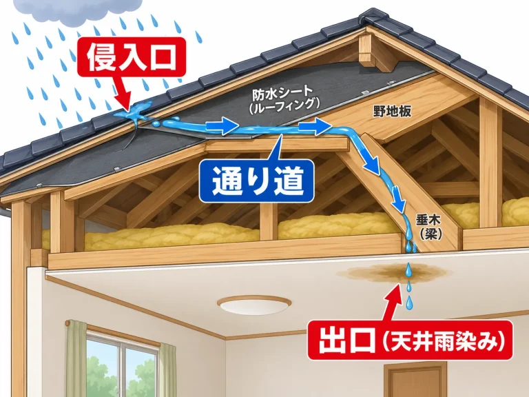 雨水の入口・通り道・出口を示す説明図
