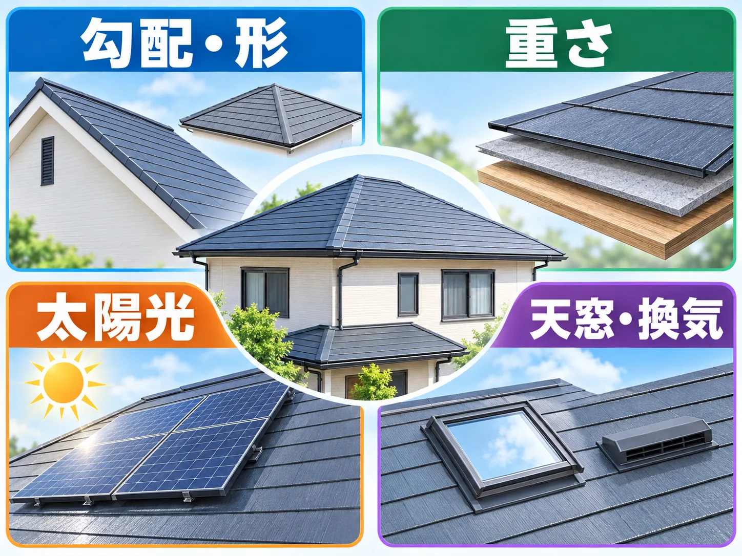 勾配・重さ・太陽光・天窓など屋根工法を左右する条件