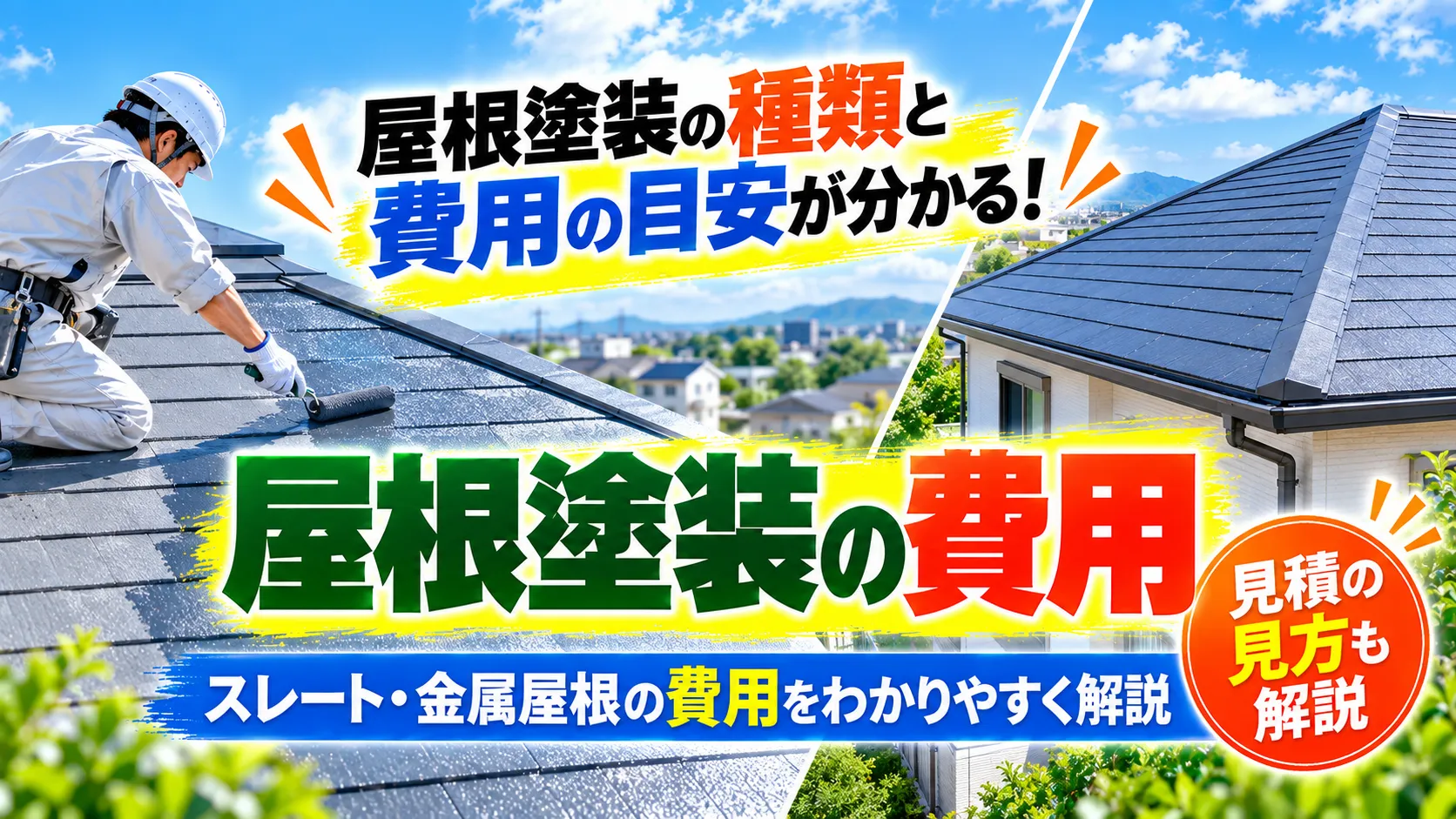 屋根塗装の種類と費用の目安を案内する施工中と完成後の屋根