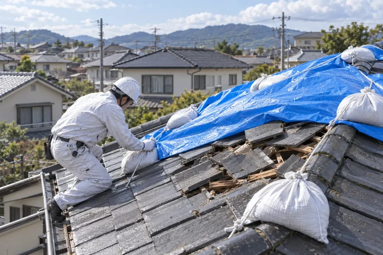 屋根の応急処置と養生