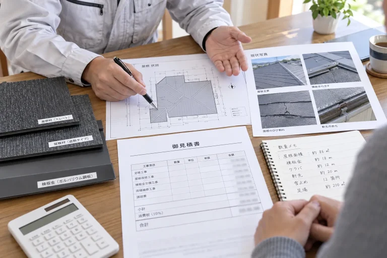 屋根修理の見積書と補修部材