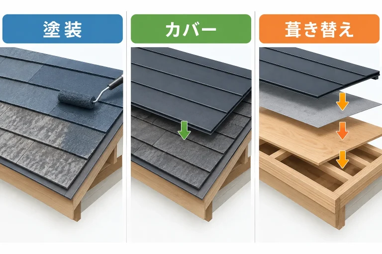 屋根塗装・カバー工法・葺き替えの比較