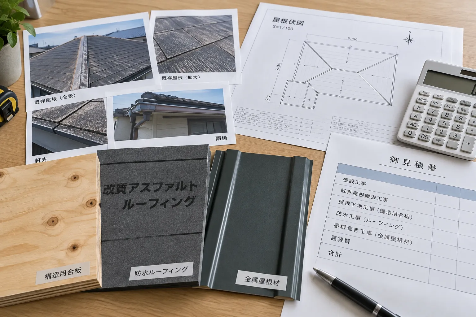 撤去・野地板・防水・新屋根の資料