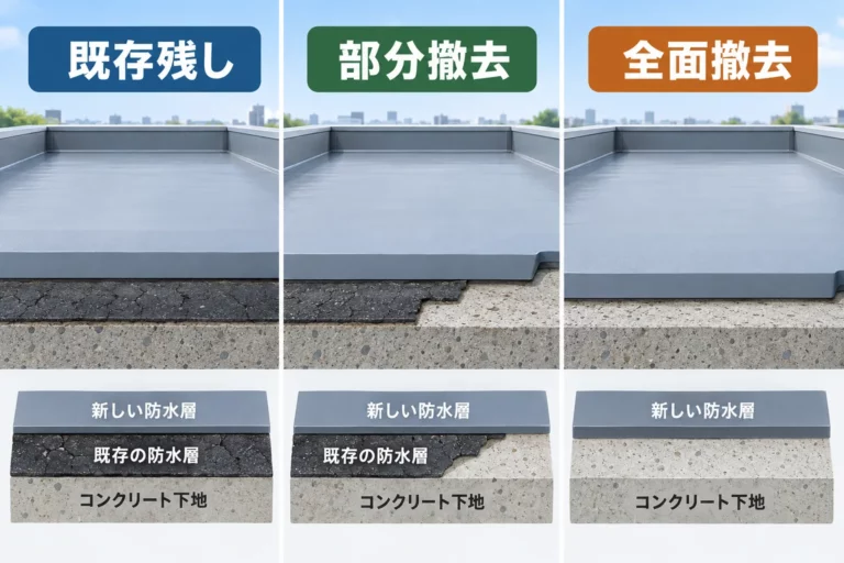 既存防水の残し方・撤去の比較