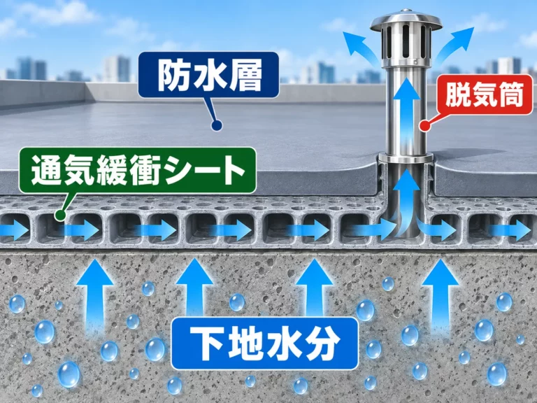 通気緩衝シートと脱気筒の構成図