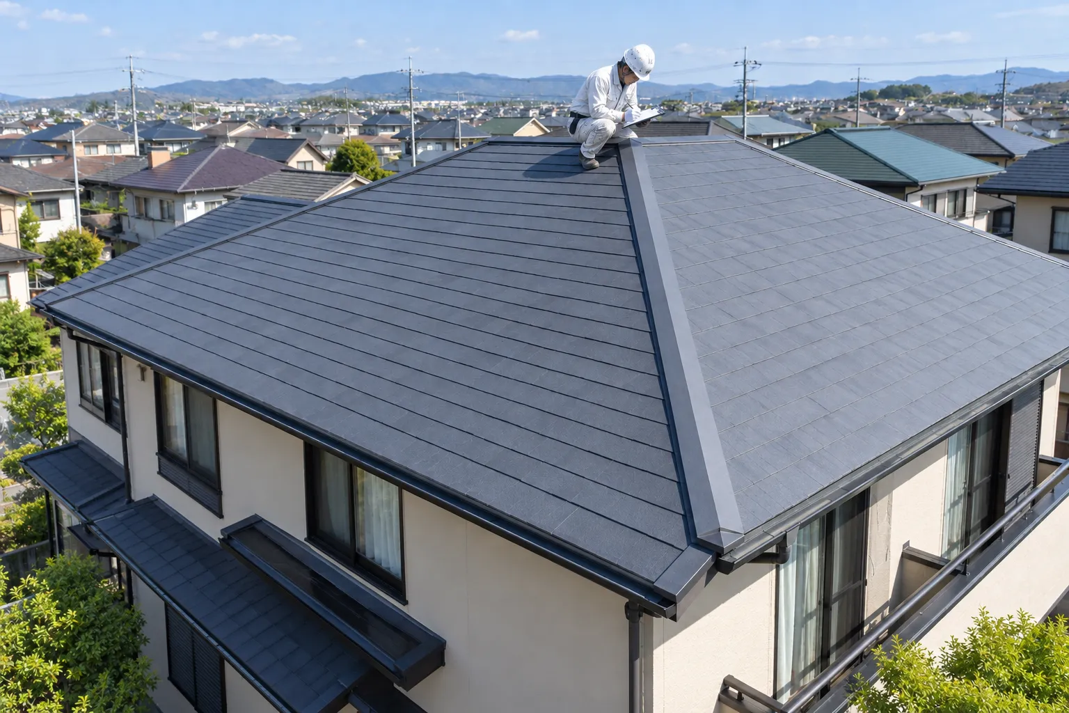 住宅の屋根全景を確認する屋根診断