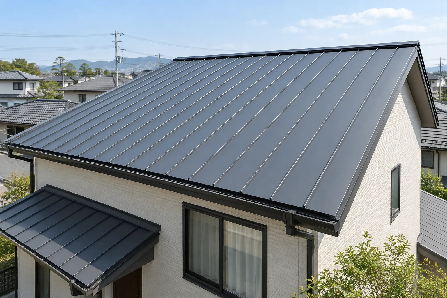 金属屋根の錆と既存塗膜を確認する様子