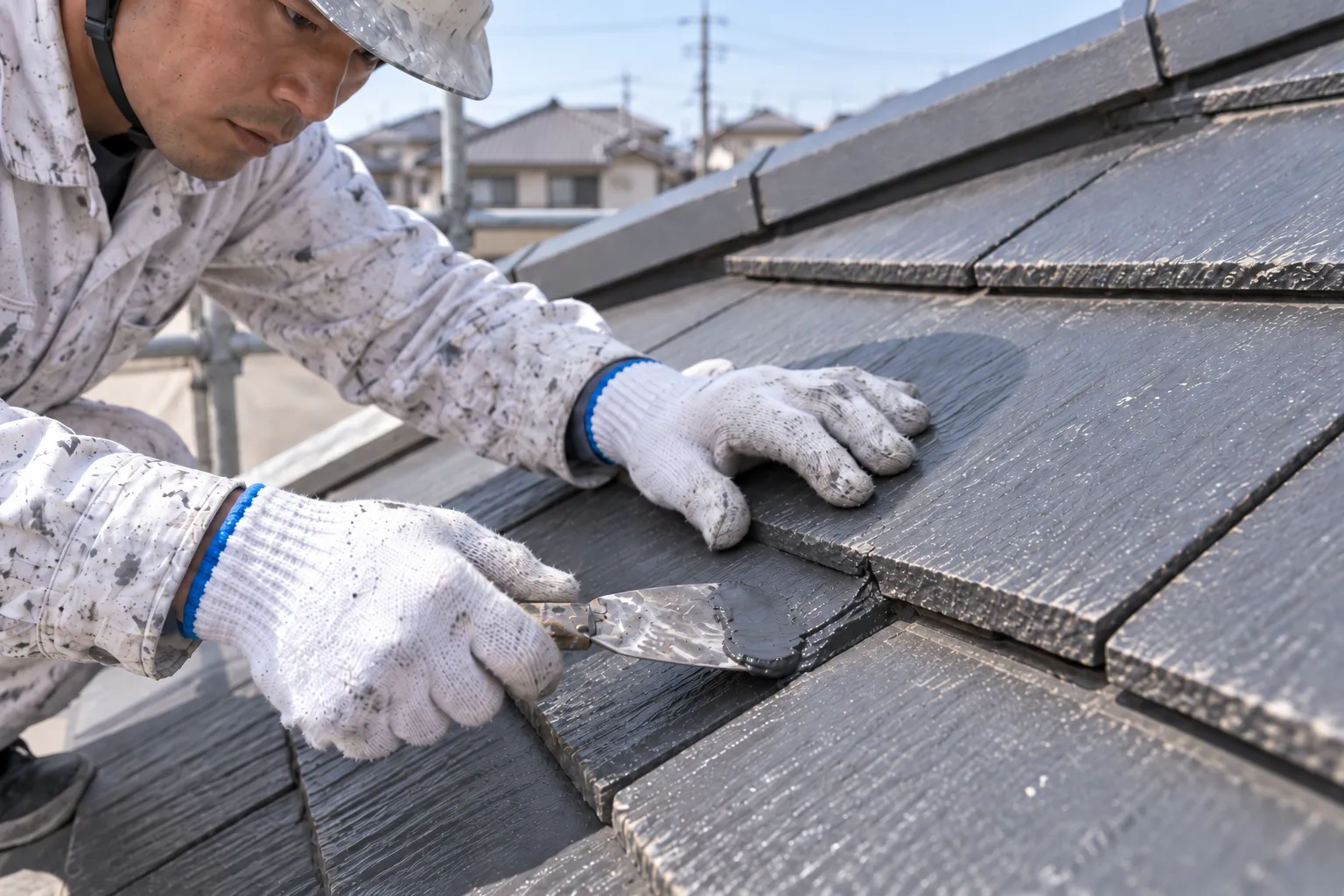 屋根材の下地を確認して補修する工程