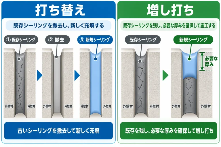 打ち替えと増し打ちの比較