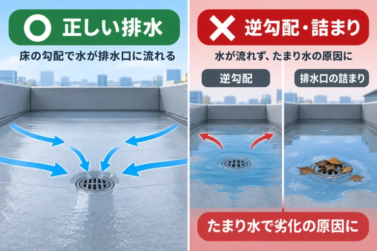ドレン・勾配・水たまりの確認