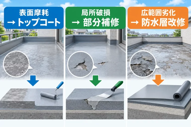 トップコートと防水層改修の比較