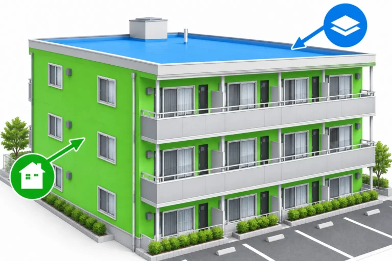 マンション外壁と屋上防水の施工範囲図
