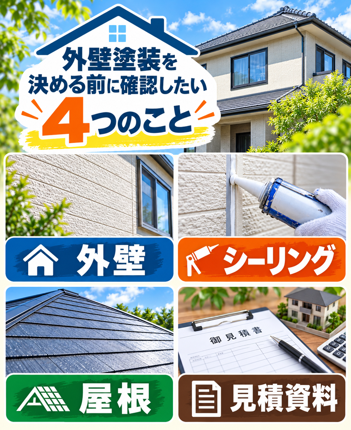 外壁塗装を決める前に確認したい4つのこと