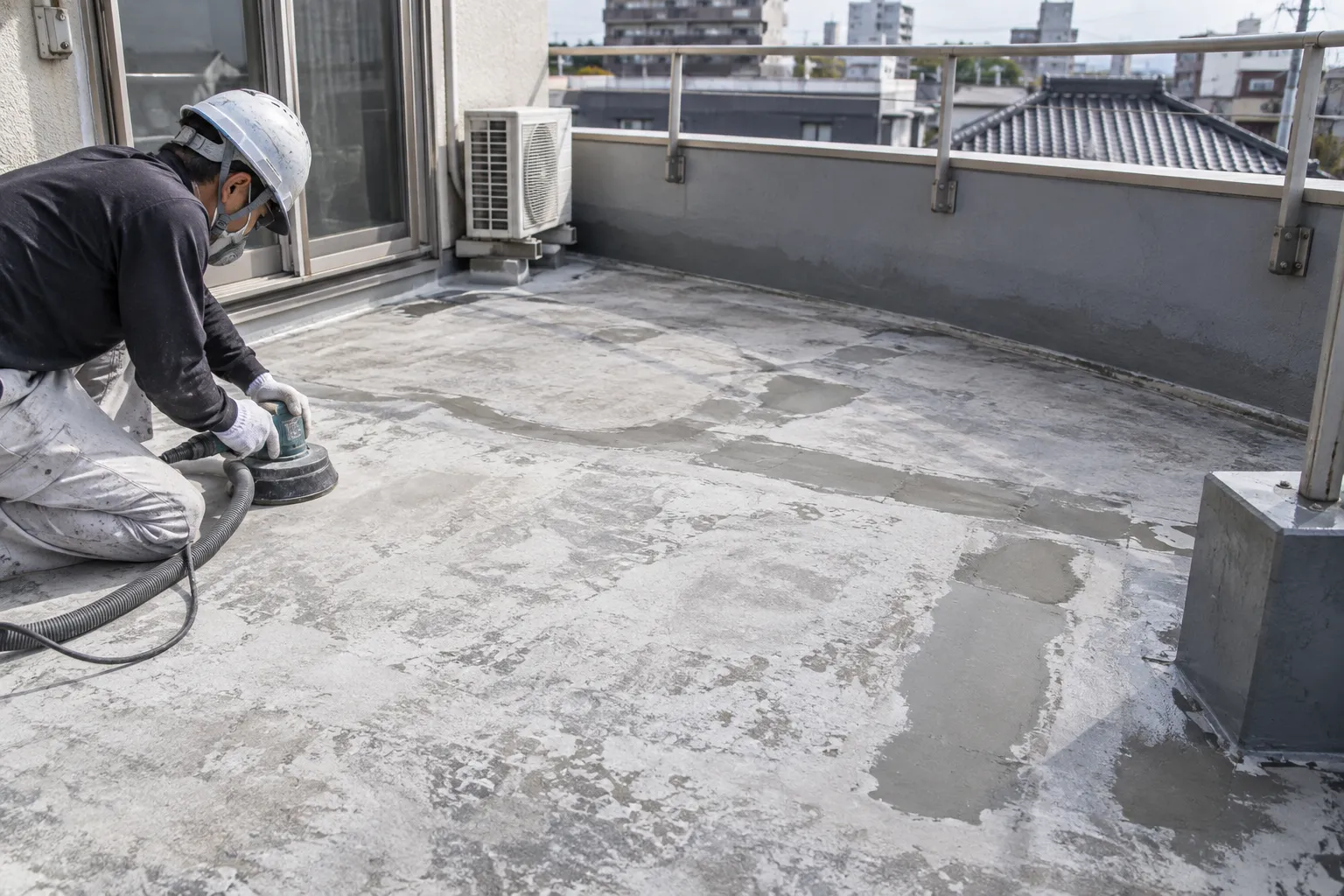 防水施工前に床面を整える下地調整のイメージ